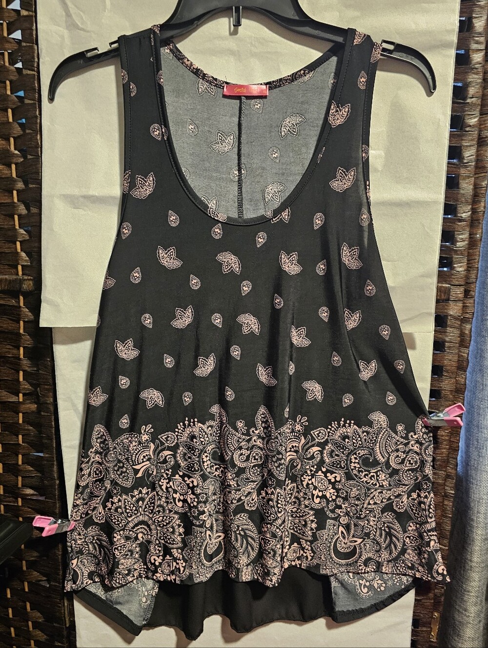 Social Teen Bandana Pattern Tank Top Black & Pink Size XL